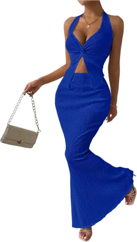 SOLY HUX Women's Two Piece Outfits Twist Front Halter Cami Tops and Skirt Summer Set