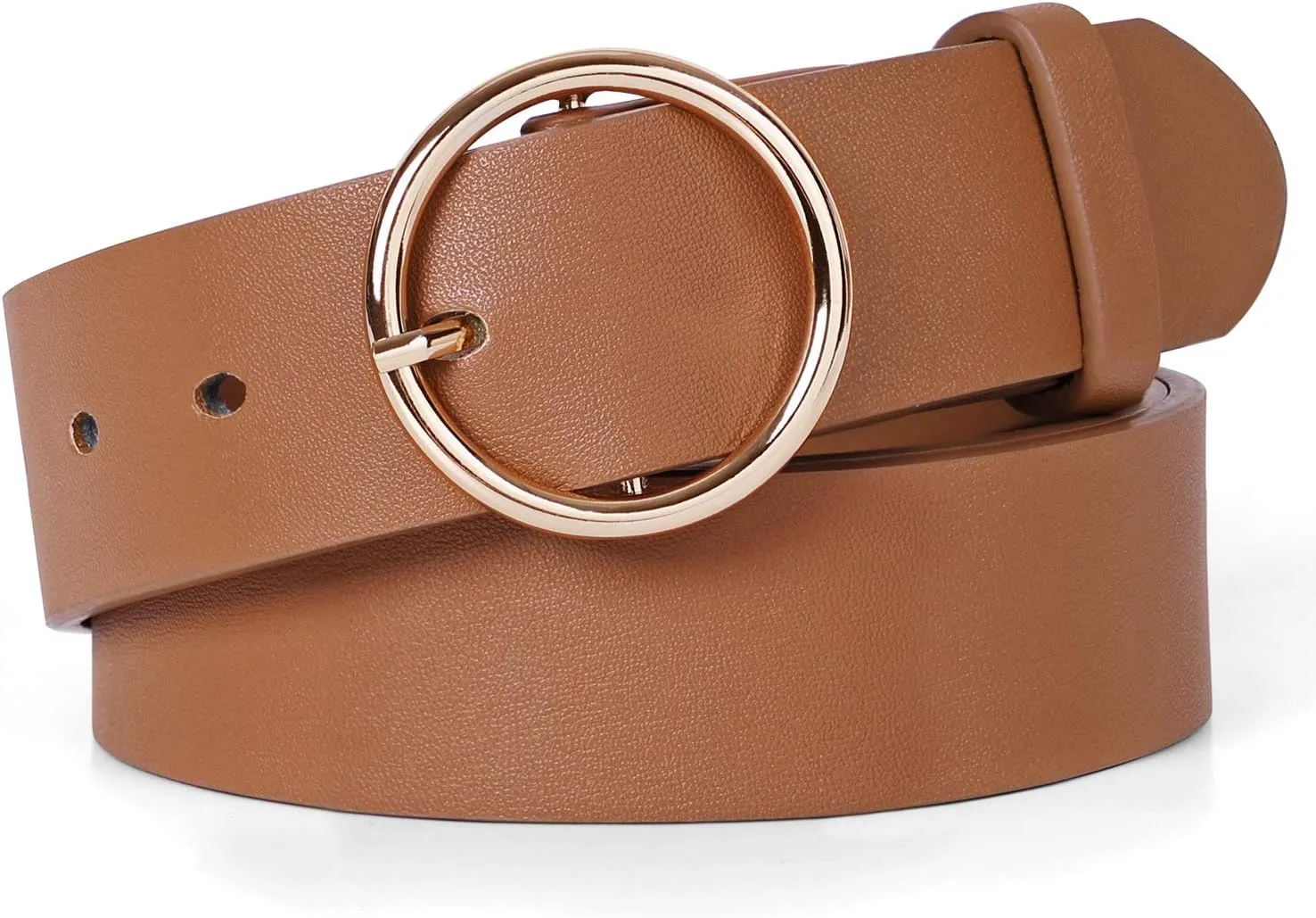 SUOSDEY Fashion Women Leather Belt for Dresses Jeans Pants With Classic Round Buckle