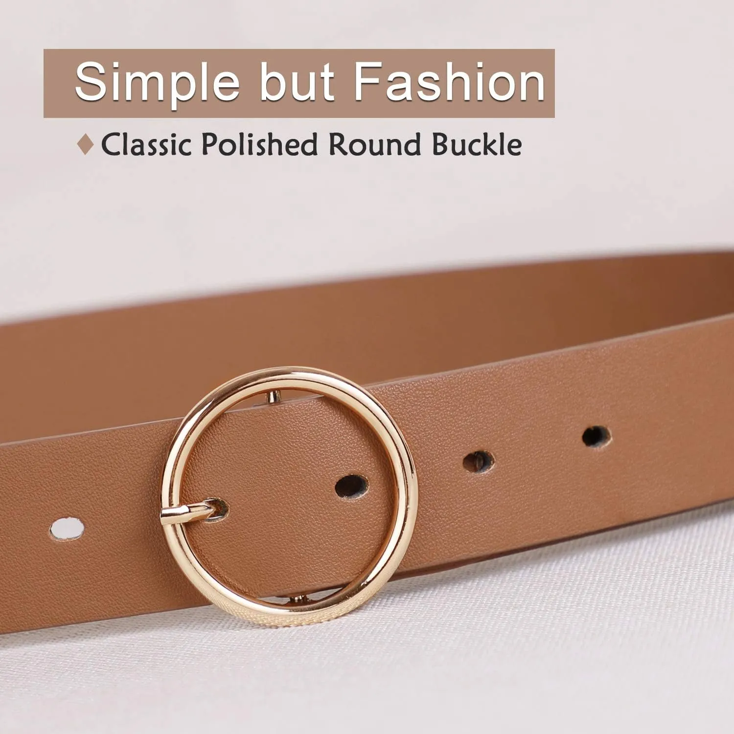 SUOSDEY Fashion Women Leather Belt for Dresses Jeans Pants With Classic Round Buckle