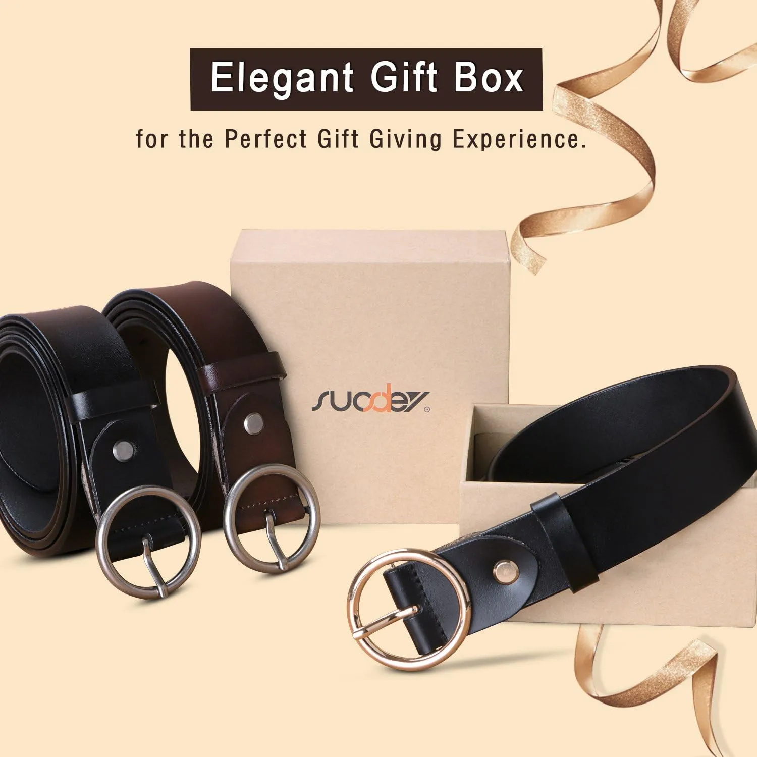 SUOSDEY Fashion Women Leather Belt for Dresses Jeans Pants With Classic Round Buckle