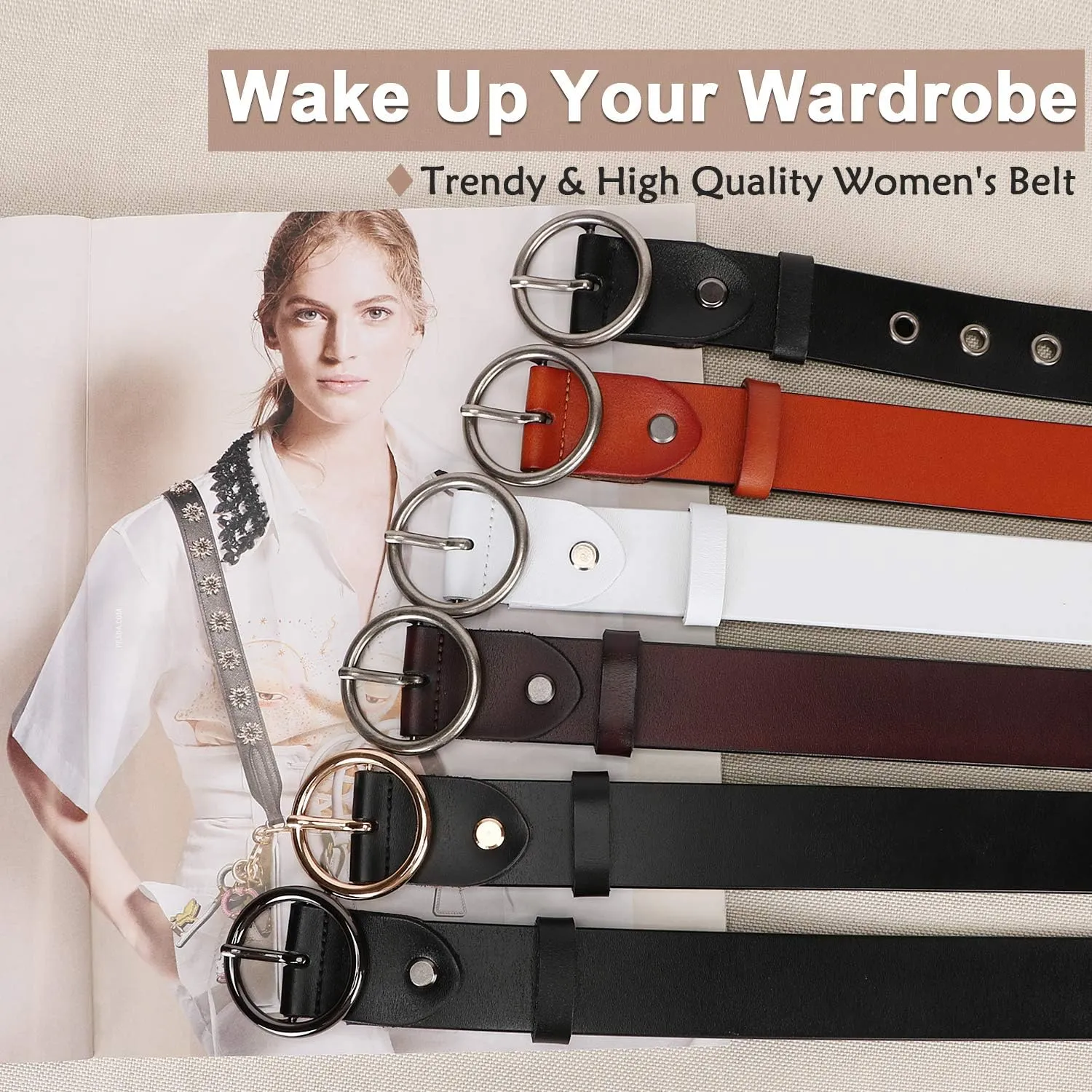 SUOSDEY Fashion Women Leather Belt for Dresses Jeans Pants With Classic Round Buckle