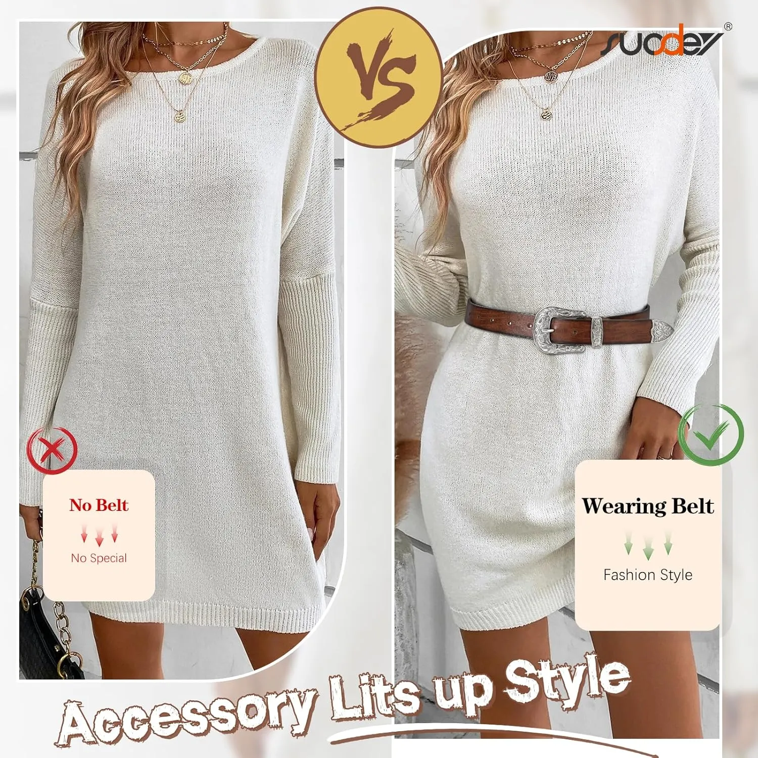 SUOSDEY Western Leather Belts for Women with Vintage Metal Buckle Belt