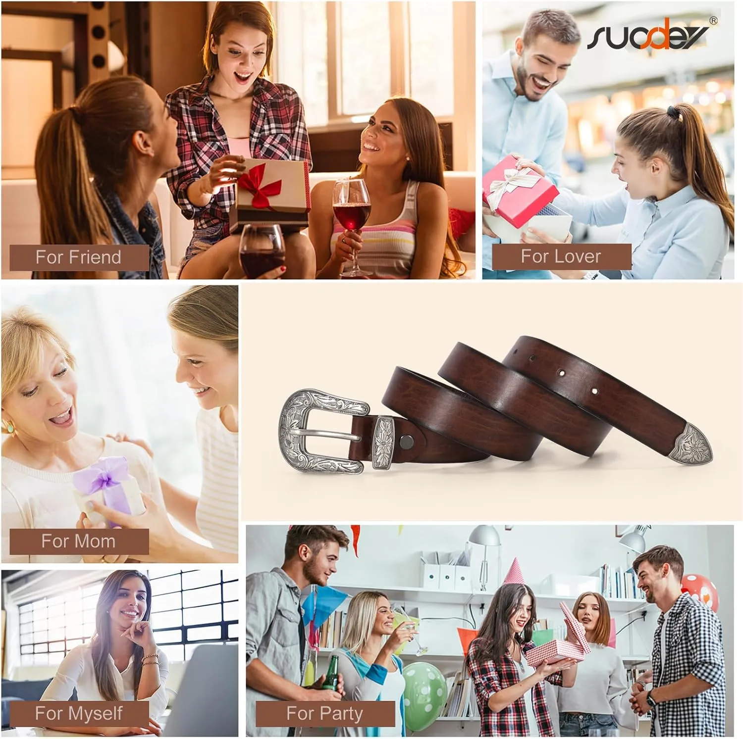 SUOSDEY Western Leather Belts for Women with Vintage Metal Buckle Belt