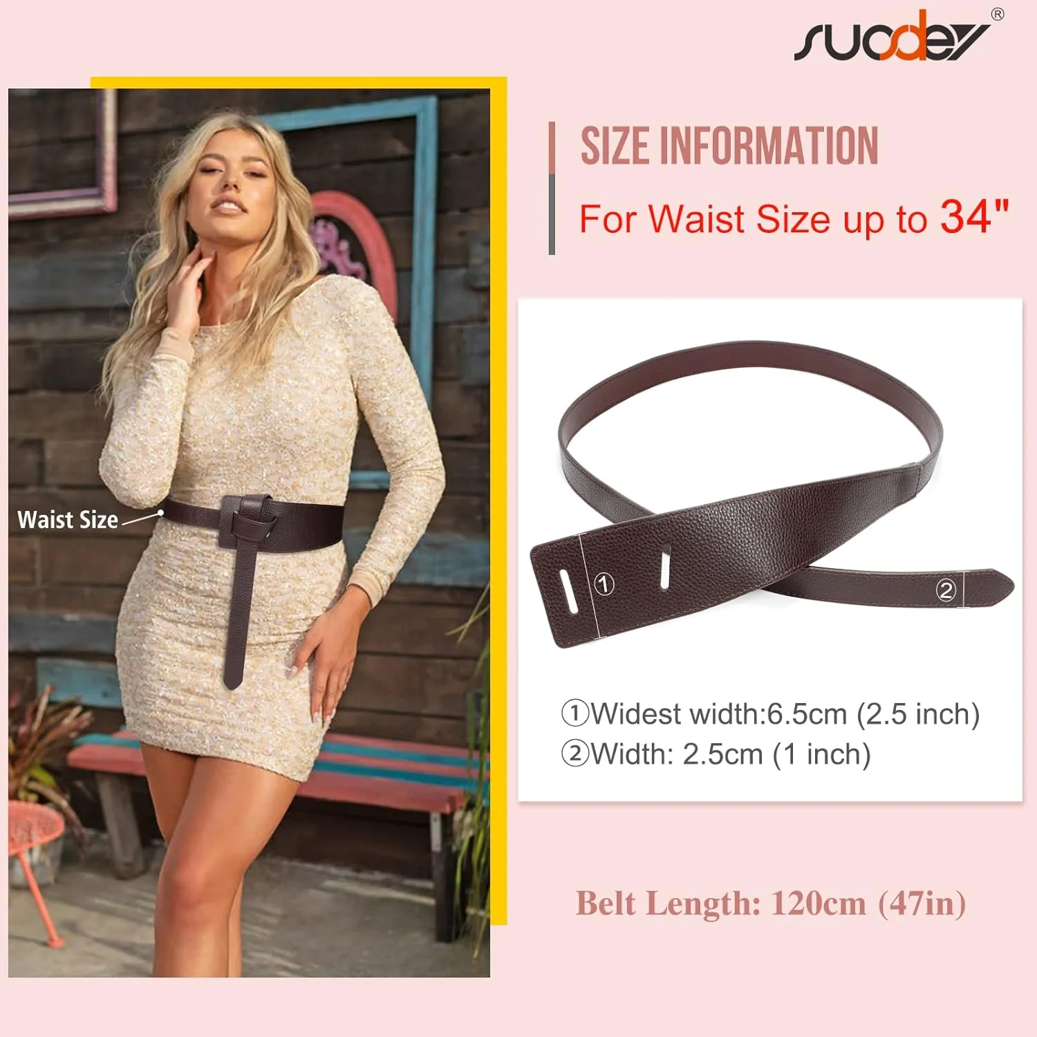 SUOSDEY Womens Genuine Leather Belt for Dress, Tie a Knot Leather Waist Belt for Jumpsuit Coat