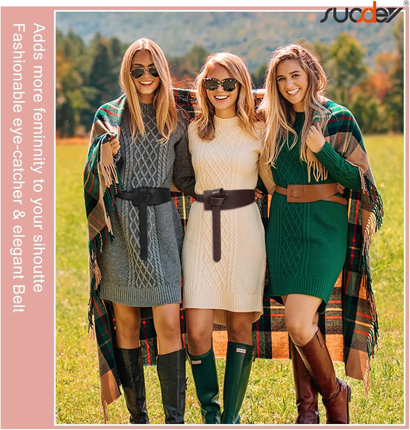 SUOSDEY Womens Genuine Leather Belt for Dress, Tie a Knot Leather Waist Belt for Jumpsuit Coat