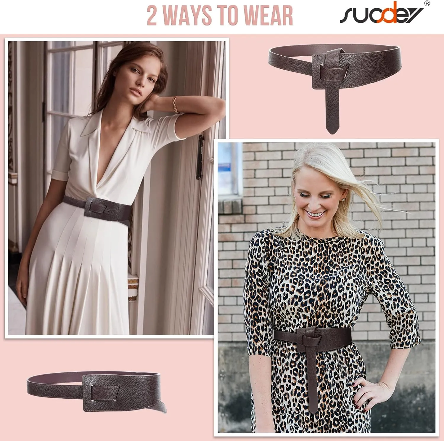 SUOSDEY Womens Genuine Leather Belt for Dress, Tie a Knot Leather Waist Belt for Jumpsuit Coat