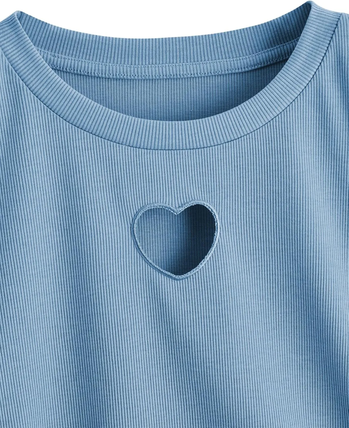SweatyRocks Women's Y2K Short Sleeve Heart Cutout Ribbed Fitted Crop Top Tee Shirt