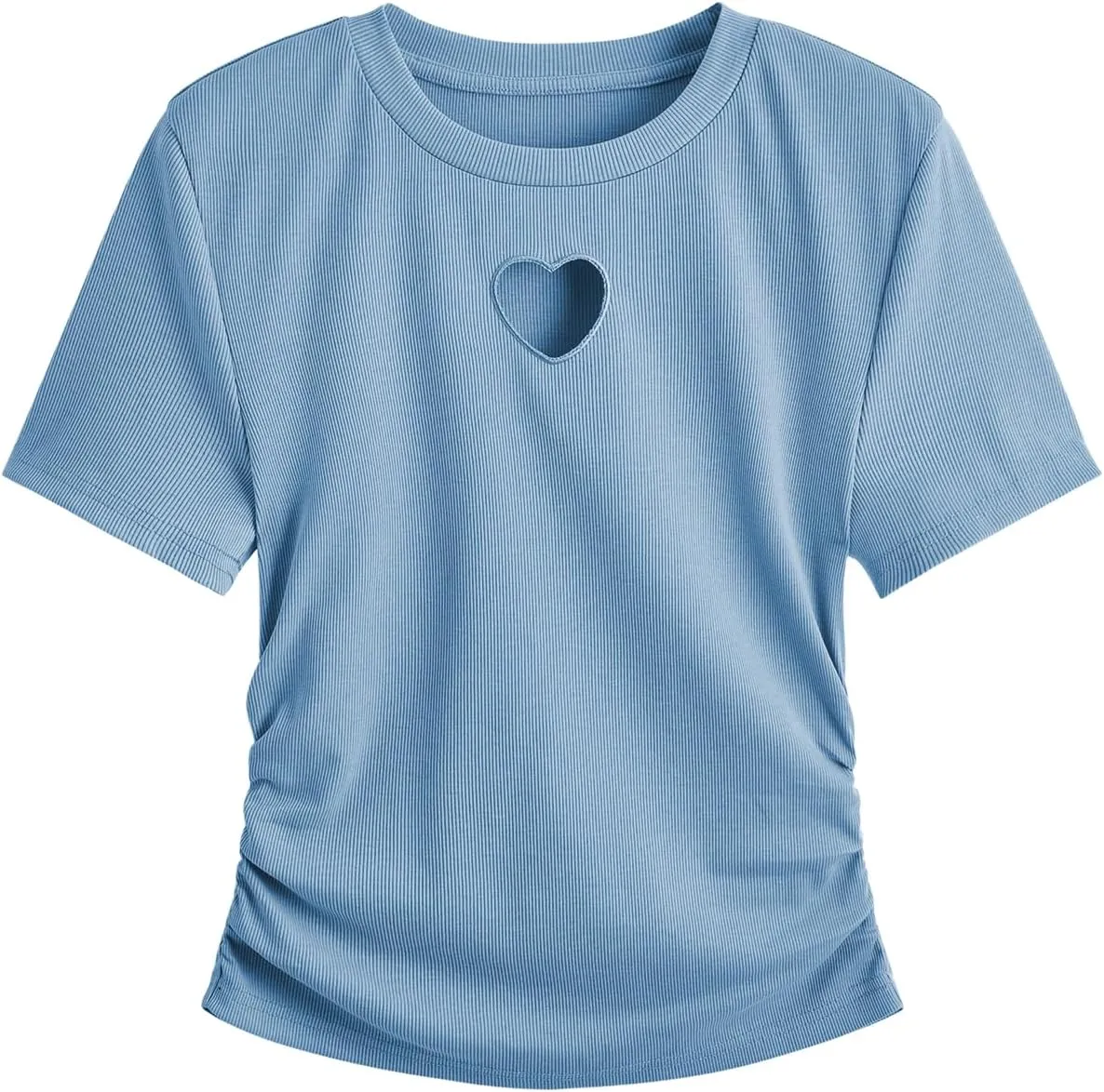 SweatyRocks Women's Y2K Short Sleeve Heart Cutout Ribbed Fitted Crop Top Tee Shirt