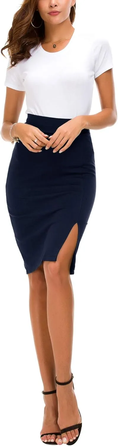 Urban CoCo Women's Knee Length Stretch Pencil Skirt High Waisted Bodycon Midi Straight Skirt