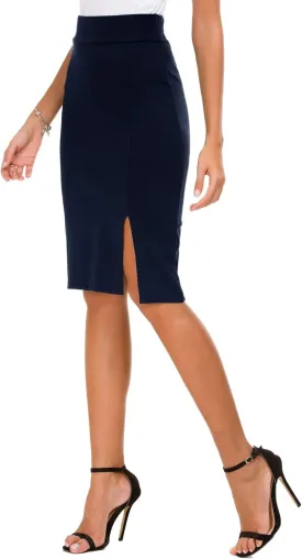 Urban CoCo Women's Knee Length Stretch Pencil Skirt High Waisted Bodycon Midi Straight Skirt