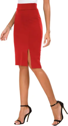 Urban CoCo Women's Knee Length Stretch Pencil Skirt High Waisted Bodycon Midi Straight Skirt