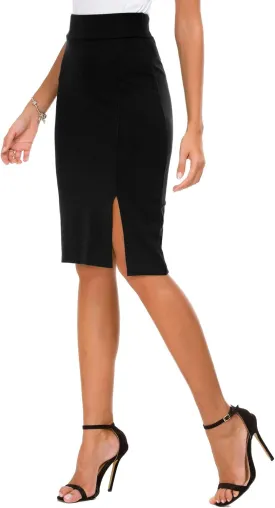 Urban CoCo Women's Knee Length Stretch Pencil Skirt High Waisted Bodycon Midi Straight Skirt