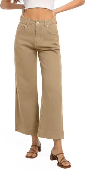 Womens High Waisted Stretchy Jeans - Wide Leg, Baggy, Loose, Trendy Jeans for Women