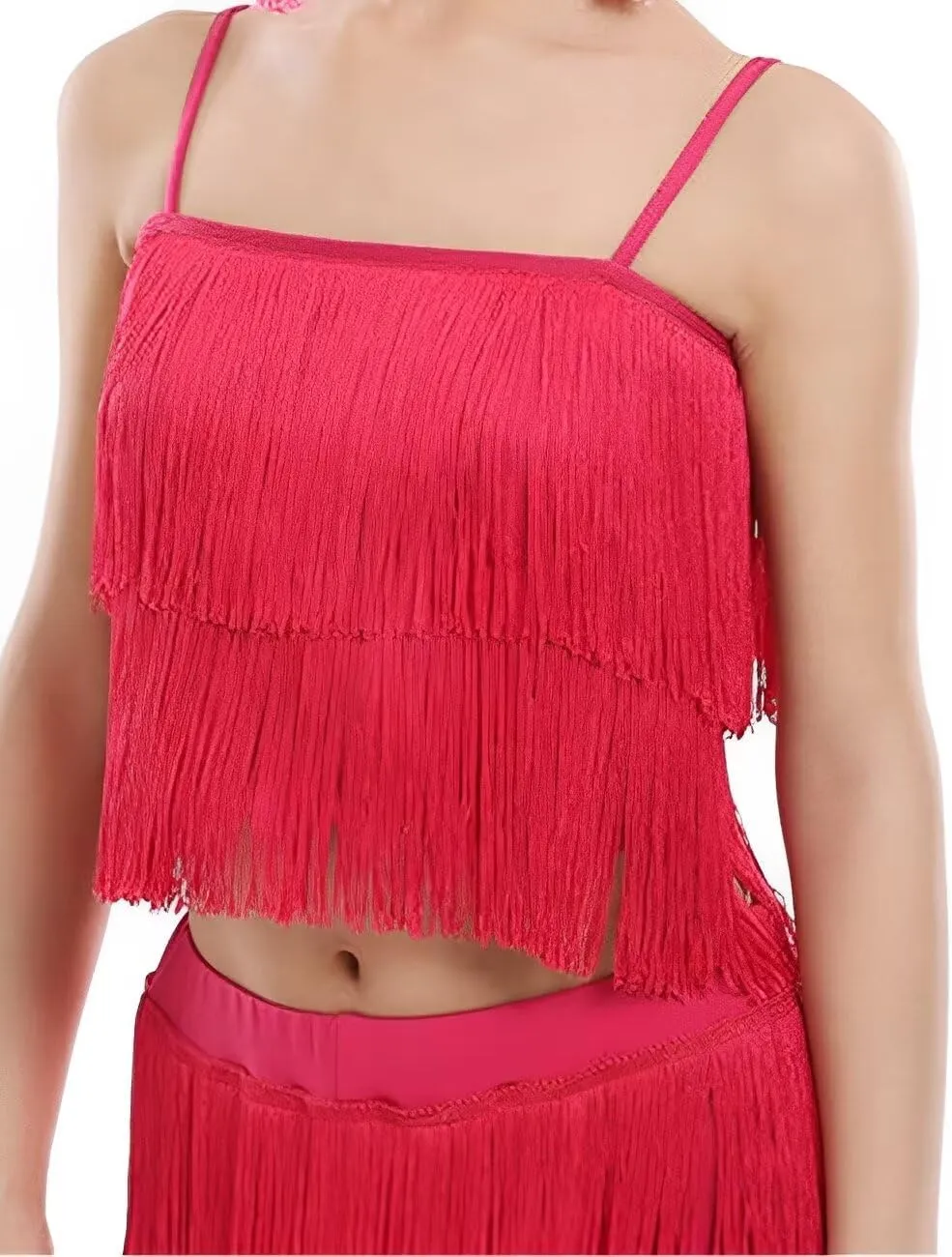 Women's Latin Tassel Dance top and Pant 2 Piece Sets for Ballroom Rumba Tango Salsa