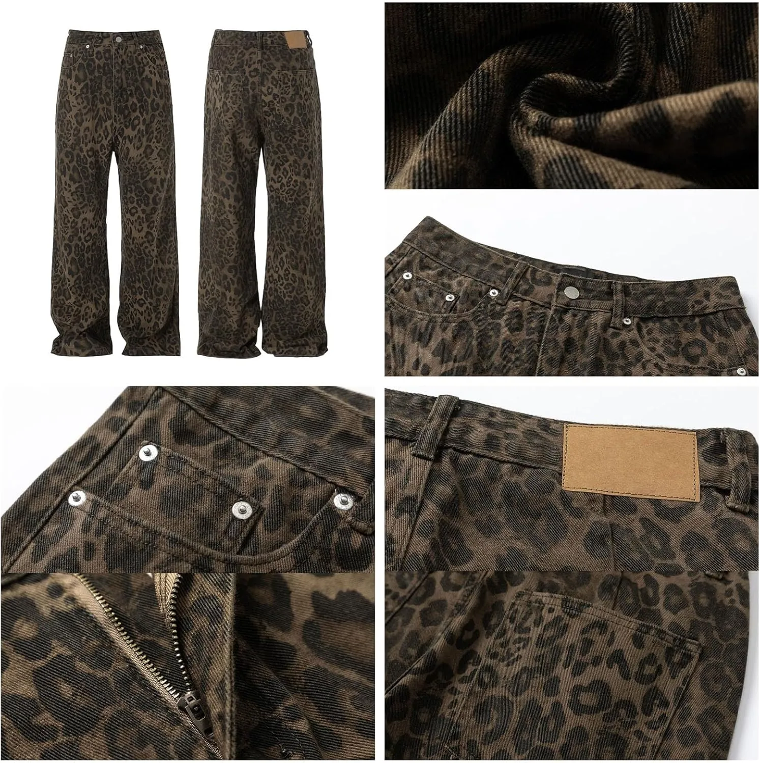 Y2k Jeans Cheetah Print Jeans Oversized Wide Leg High Waisted Cargo Pants Leopard Print Pants for Women